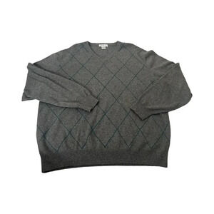 Byford London Mens XXL Gray 100% Cashmere Argyle V-Neck Sweater Charcoal Diamond